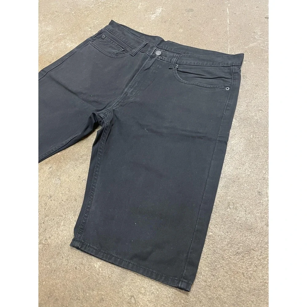 Levis 505 Shorts Mens 34 x 12‎ Black Denim Regular Fit Bermuda Dark Wash Zip Fly